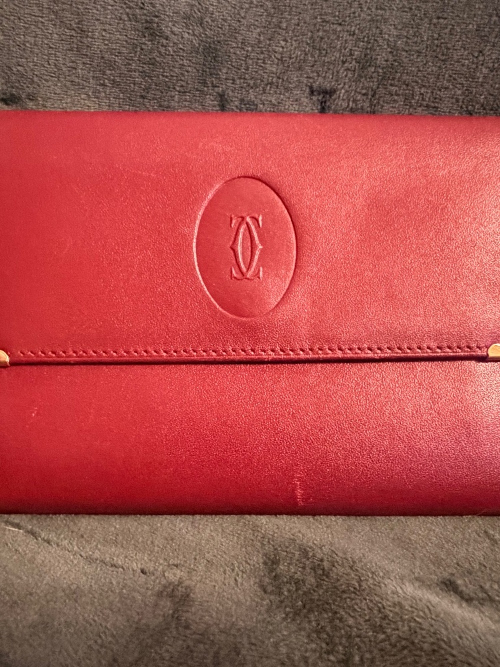 Cartier Vintage Must Line Bordeaux Tri-Fold Wallet w/ Kisslock Pouch - Preowned